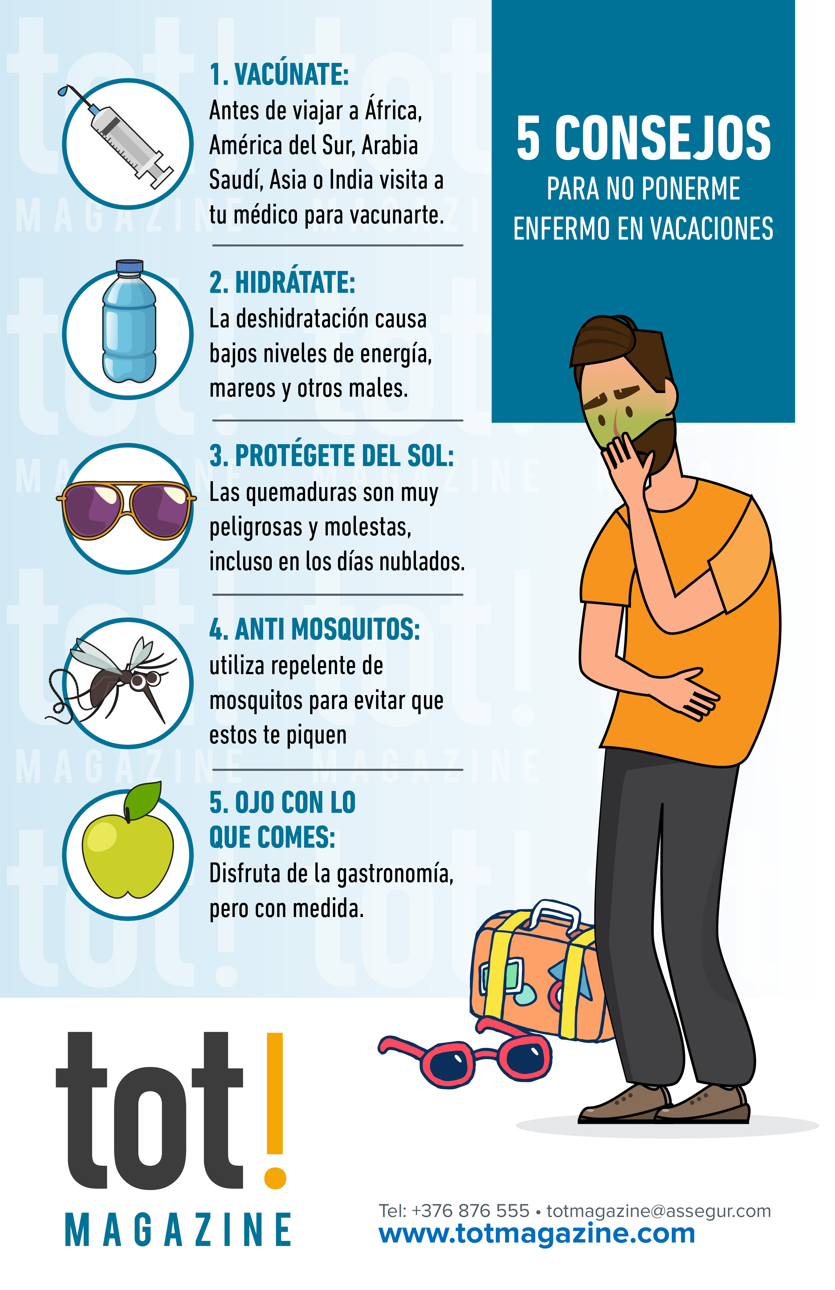 5 consejos para no ponerse enfermo en vacaciones infografia