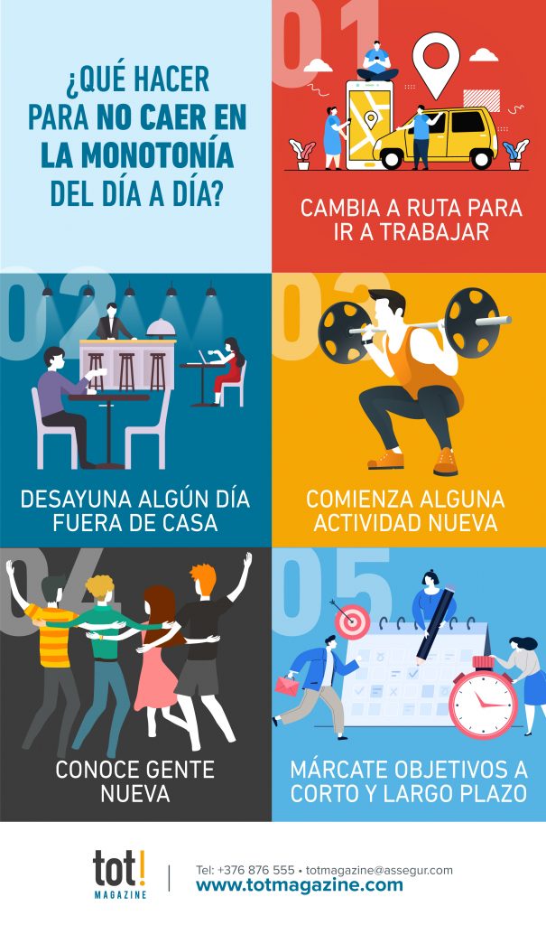 que hacer para no caer en la monotonia del dia a dia infografia